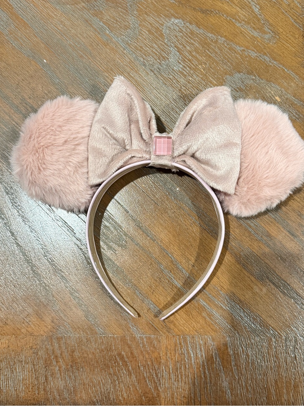 Pink fur Minnie Mouse Ear Headband with plush bow